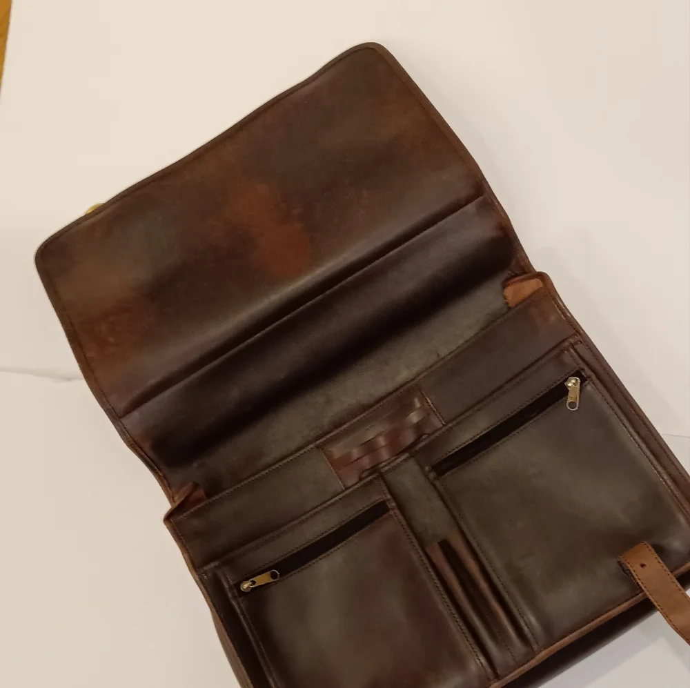 All Leather Distressed Briefcase Portfolio Brown